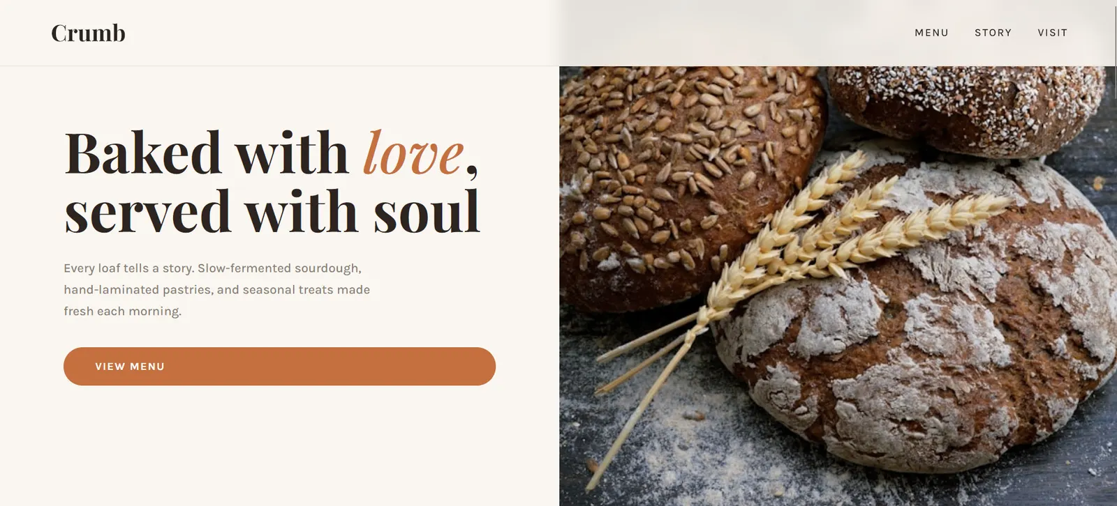 Crumb, a bakery website design