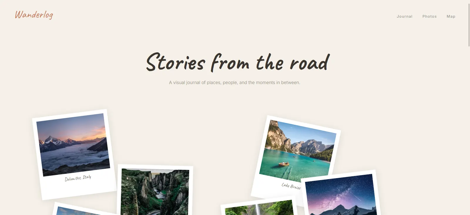 Wanderlog, a travel journal website design